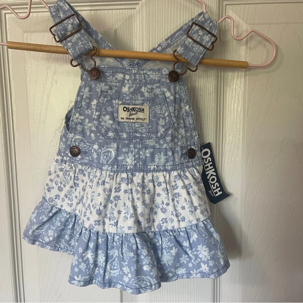 OshKosh B'gosh Light Blue Floral Tiered Overalls 3 Months Dress
